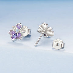 Boucles d'Oreilles Puces Fleur d'Iris Romantique en Argent 925