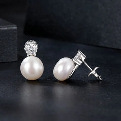 Boucles d'Oreilles Puces Perle Naturelle et Moissanite 0,5ct en Argent 925 avec Certificats