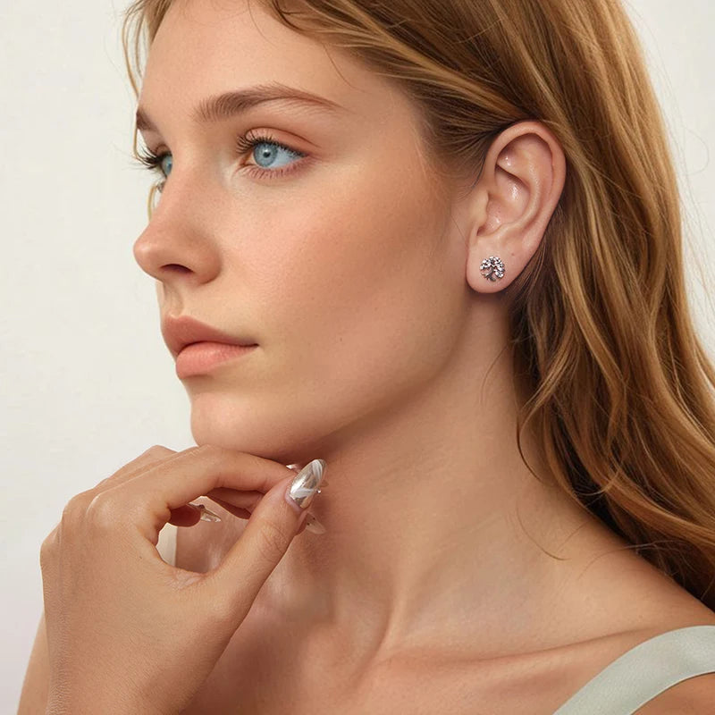 Boucles d'Oreilles Puces Arbre de Vie en Argent 925