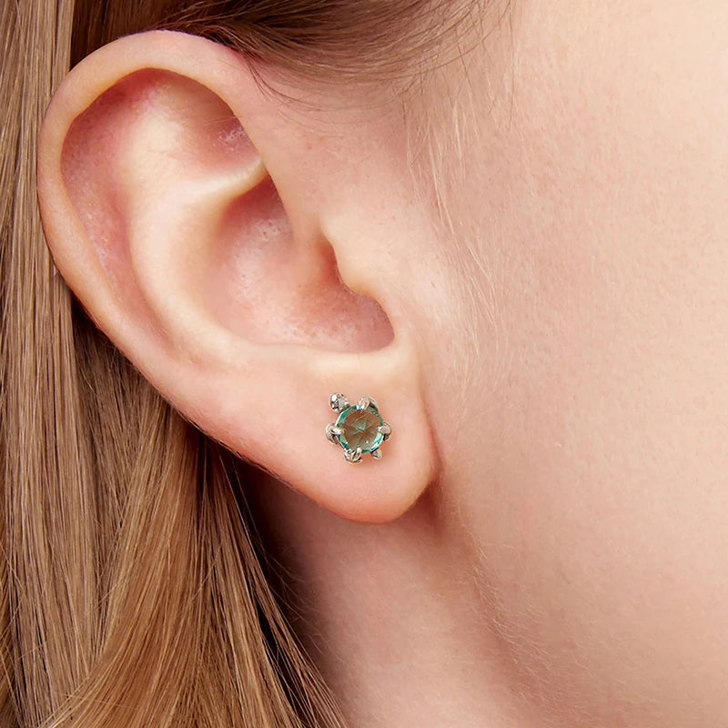 Boucles d'Oreilles Puces Tortue de Mer en Argent 925