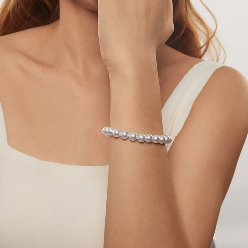 Bracelet Perles de Coquillage 8mm en Argent 925