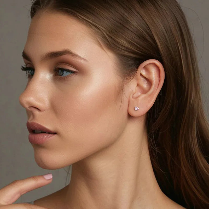 Boucles d'Oreilles Puces Cœur Coloré en Argent 925