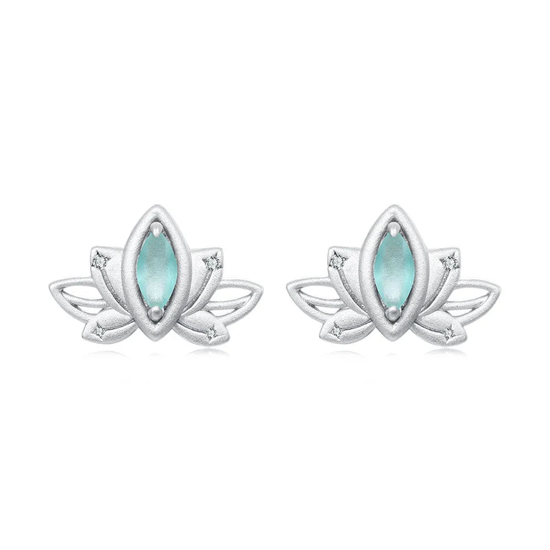 Boucles d'Oreilles Puces Fleur de Lotus en Argent 925