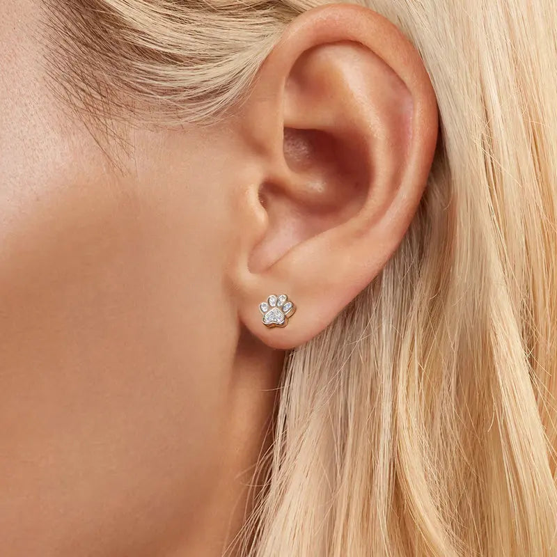 Boucles d'Oreilles Puces Traversantes Patte d'Animal en Argent 925