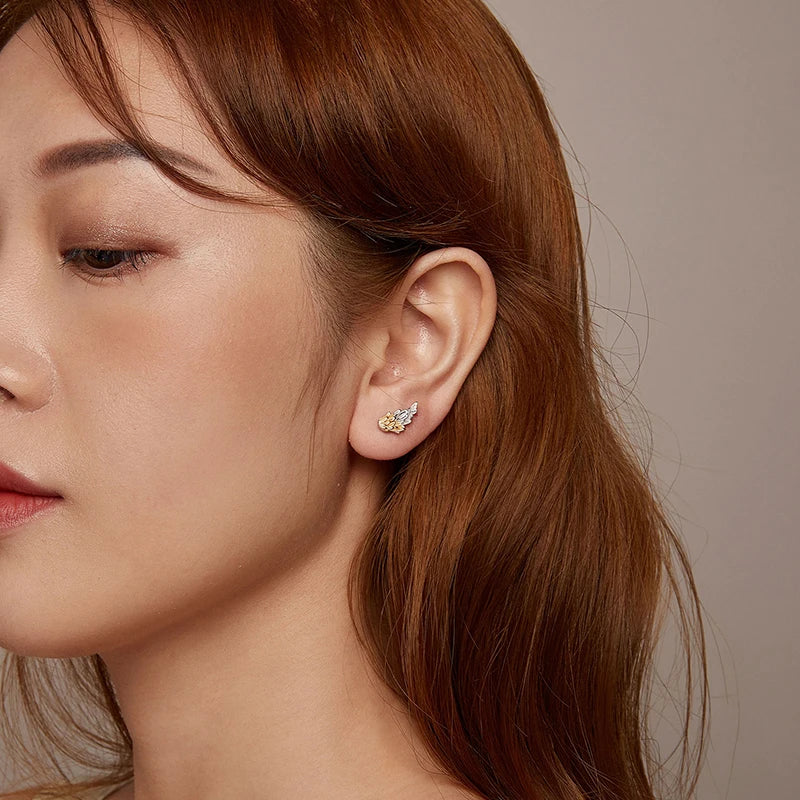 Boucles d'Oreilles Puces Ailes Or et Argent en Argent 925