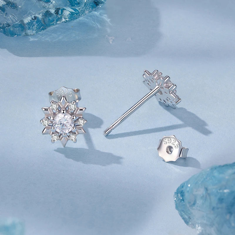 Boucles d'Oreilles Puces Fleur de Givre en Argent 925