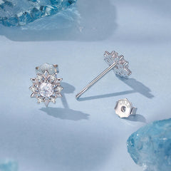 Boucles d'Oreilles Puces Fleur de Givre en Argent 925