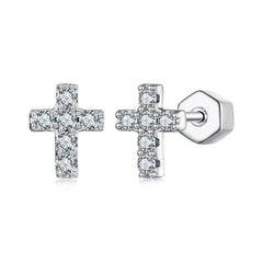 Boucles d'Oreilles Puces Croix en Argent 925 avec Certificat