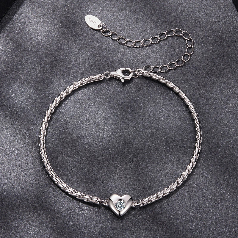 Bracelet Cœur Moissanite en Argent 925 avec Certificat