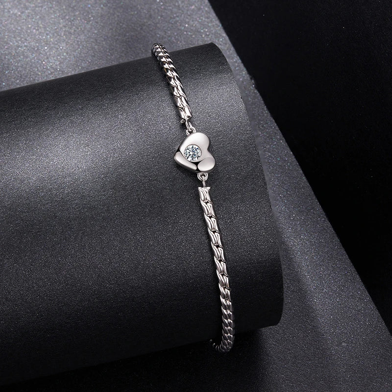 Bracelet Cœur Moissanite en Argent 925 avec Certificat