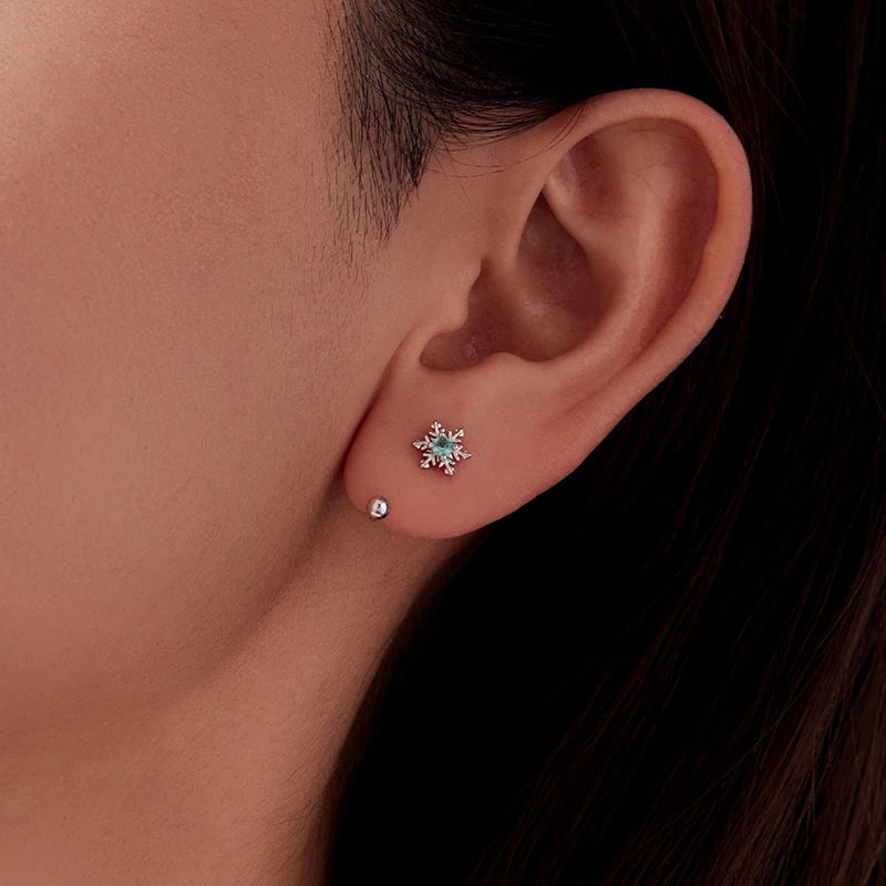 Boucles d'Oreilles Traversantes Flocon de Neige en Argent 925