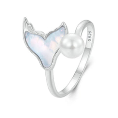 Bague Queue de Poisson et Perle Coquillage en Argent 925