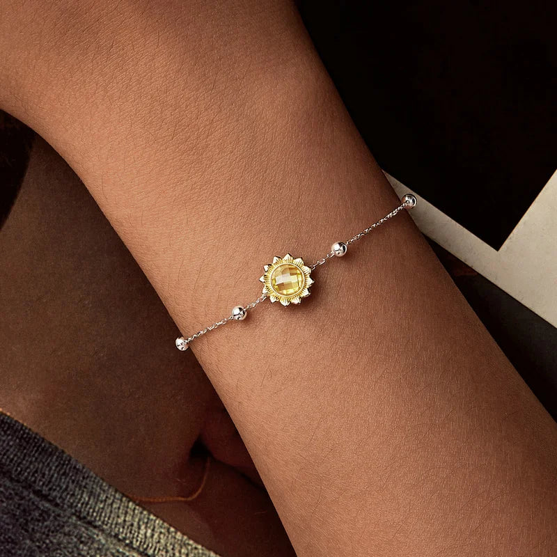 Bracelet à Breloque Tournesol en Argent 925