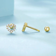 Boucles d'Oreilles Puces Traversantes Cœur en Argent 925