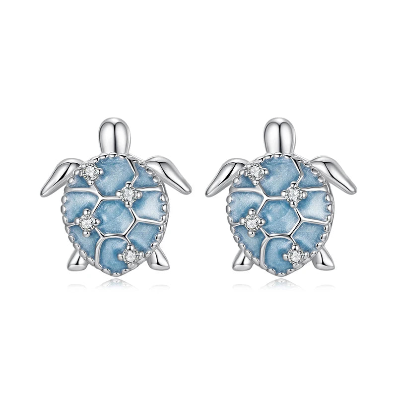Boucles d'Oreilles Puces Tortue de Mer en Argent 925