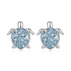 Boucles d'Oreilles Puces Tortue de Mer en Argent 925