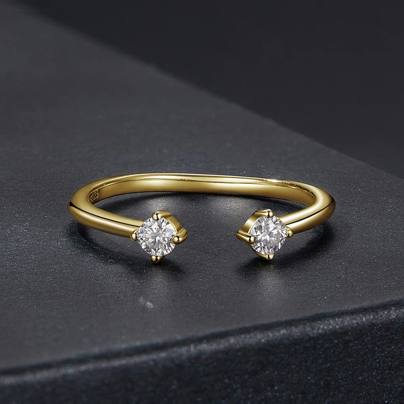 Bague Ajustable Moissanite Délicate en Argent 925 avec Certificat