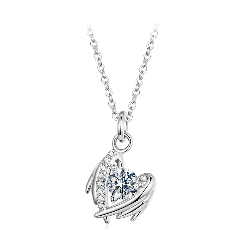 Collier Cœur Ailé Moissanite 0,5ct en Argent 925 avec Certificat