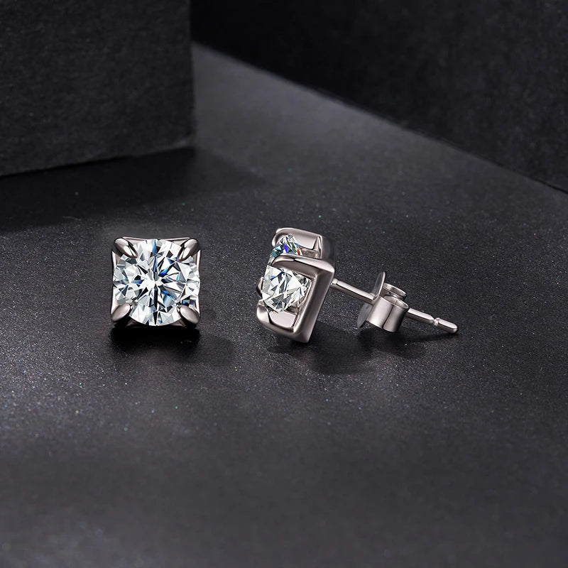 Boucles d'Oreilles Puces Moissanite Taille Carrée 1ct en Argent 925