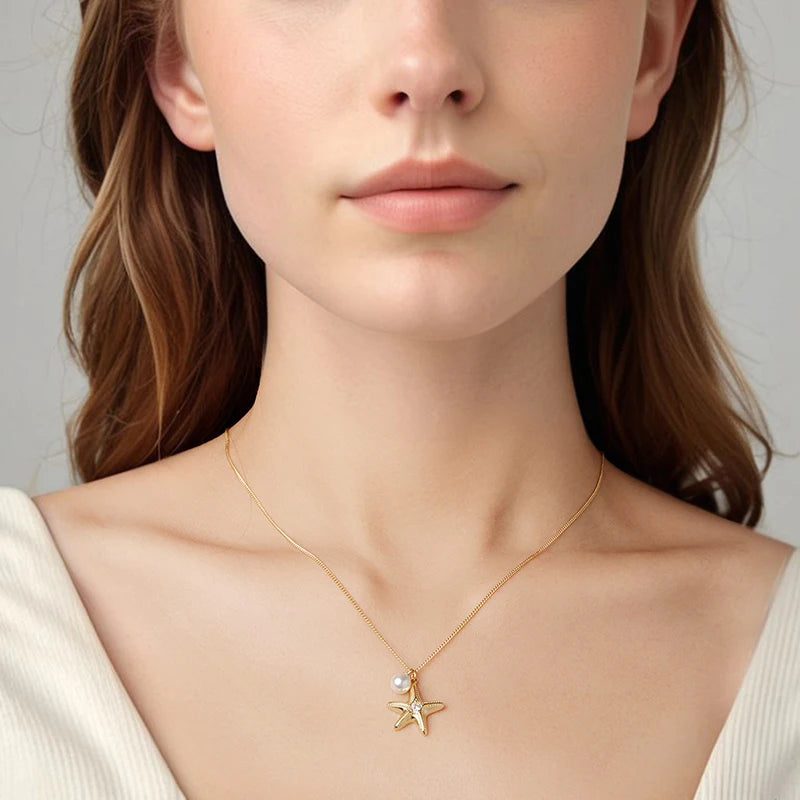 Collier Pendentif Étoile de Mer et Perle en Argent 925