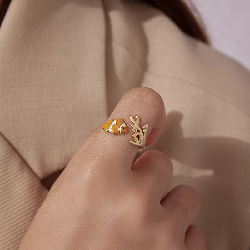 Bague Ajustable Poisson-Clown en Argent 925