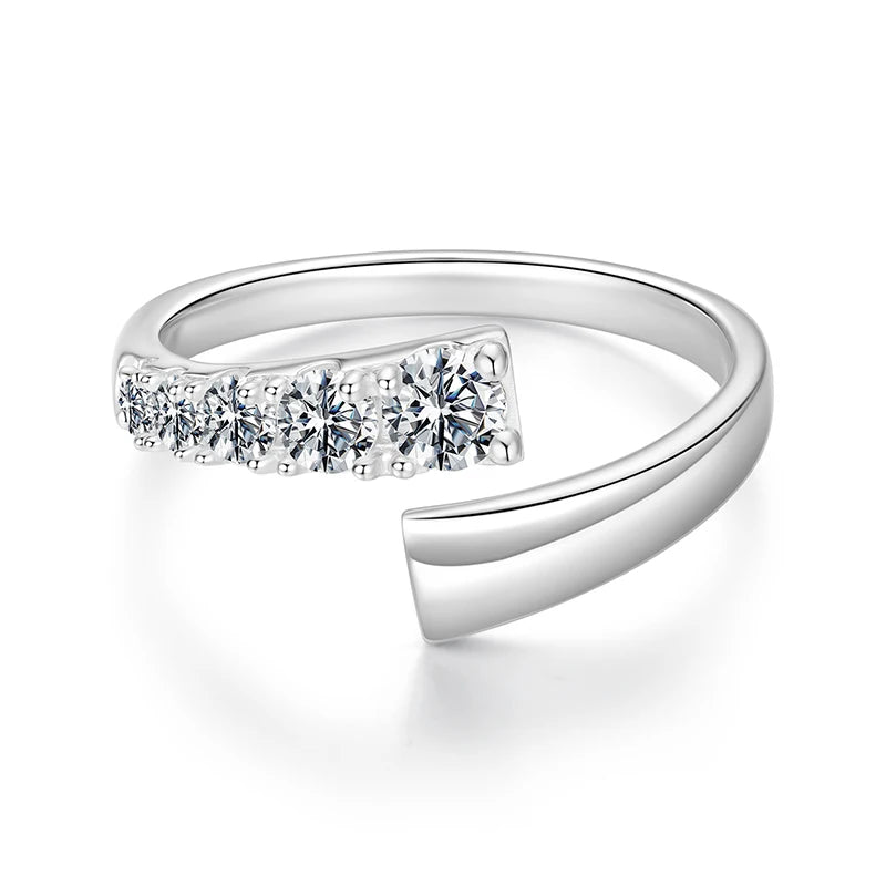 Bague Ajustable Moissanite Tendance en Argent 925 avec Certificat