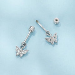 Boucles d'Oreilles Puces Traversantes Papillon en Argent 925