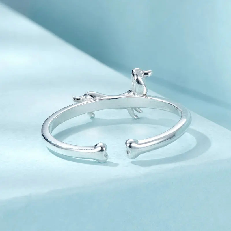 Bague Chien Teckel en Argent 925
