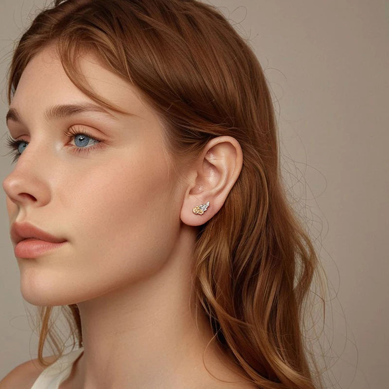 Boucles d'Oreilles Puces Ailes Or et Argent en Argent 925
