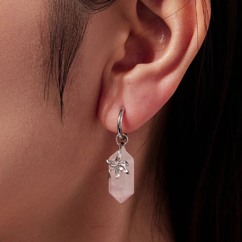 Créoles Fleur Quartz Rose en Argent 925