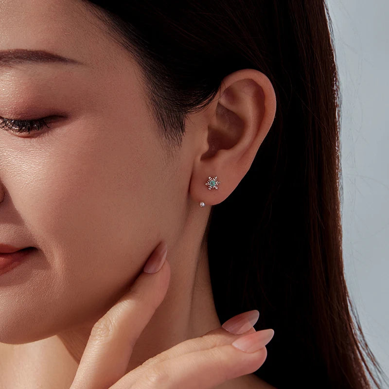 Boucles d'Oreilles Traversantes Flocon de Neige en Argent 925