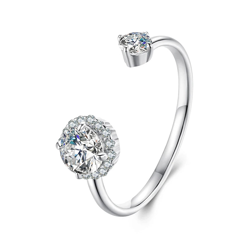 Bague Ajustable Moissanite Étincelante en Argent 925 avec Certificat