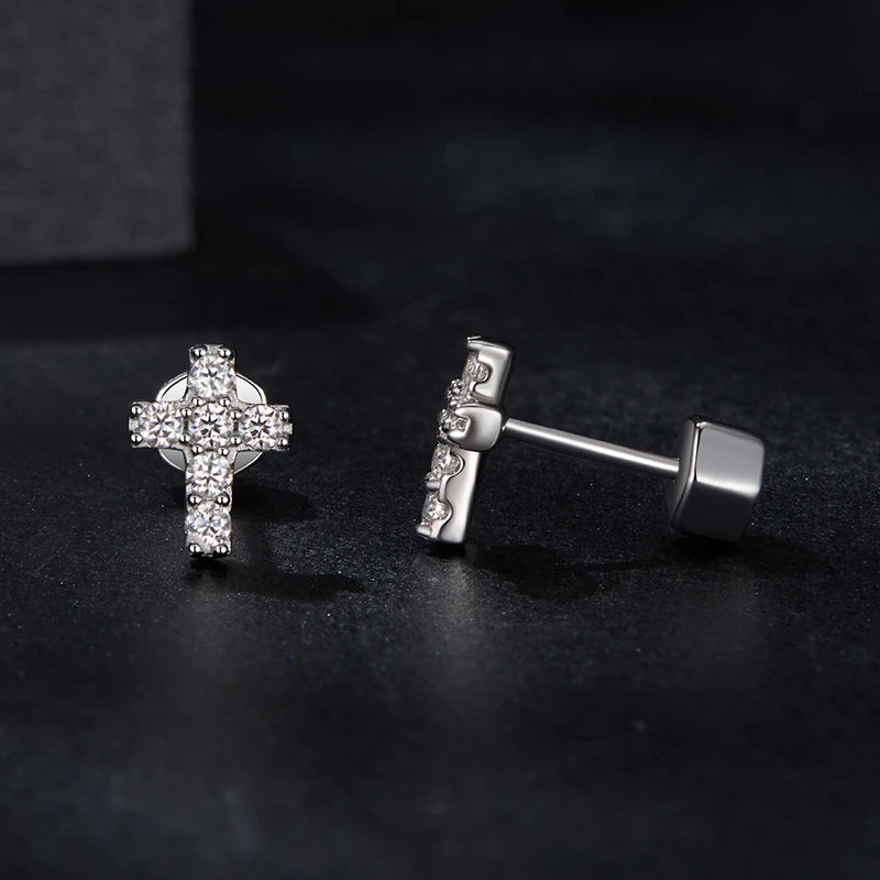 Boucles d'Oreilles Puces Croix en Argent 925 avec Certificat