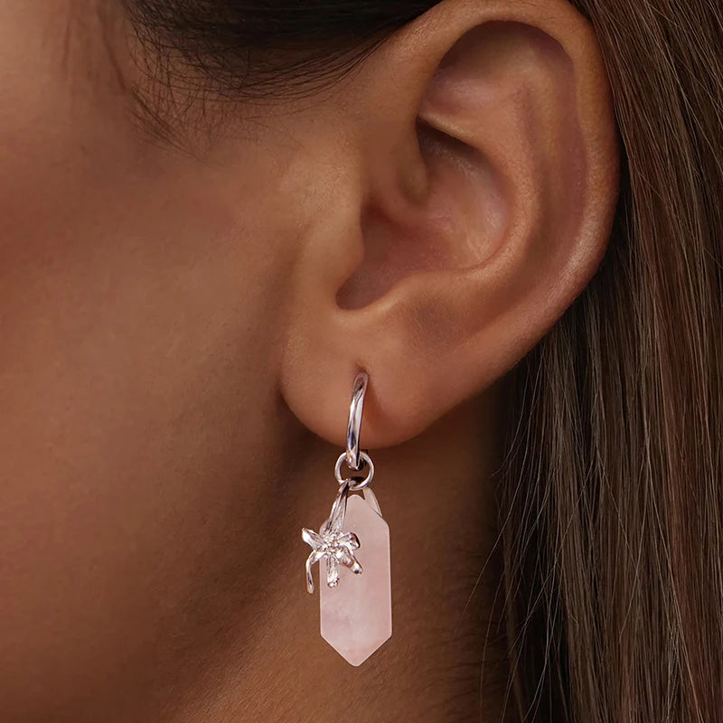 Créoles Fleur Quartz Rose en Argent 925