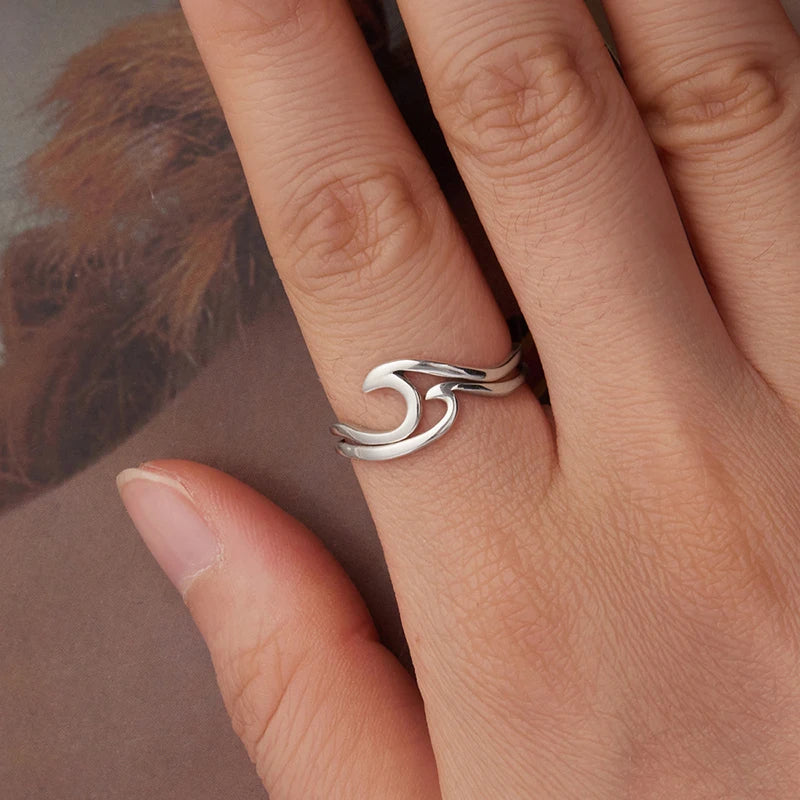 Bague Double Rang Vague Océan en Argent 925