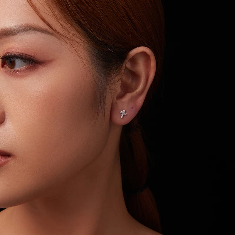 Boucles d'Oreilles Puces Croix en Argent 925 avec Certificat