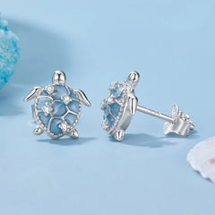 Boucles d'Oreilles Puces Tortue de Mer en Argent 925