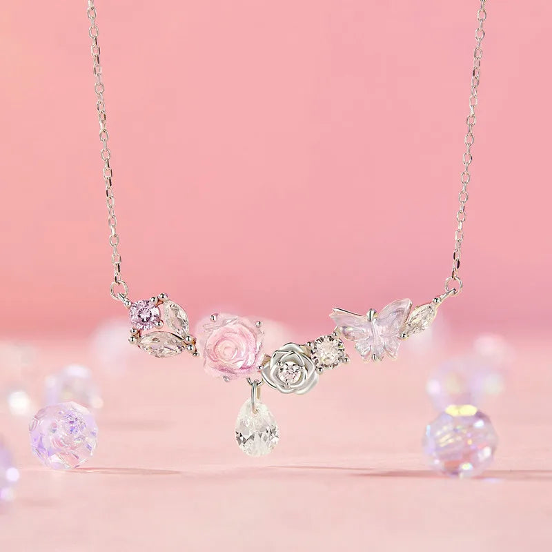 Collier Papillon et Fleur Onirique en Argent 925