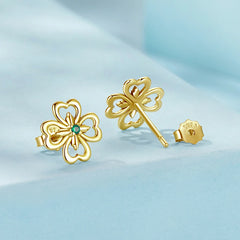 Boucles d'Oreilles Puces Trèfle en Argent 925