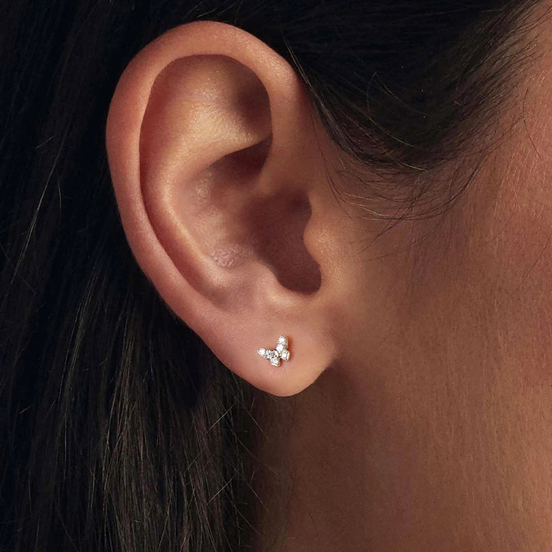 Boucles d'Oreilles Puces Papillon Moissanite en Argent 925 avec Certificat