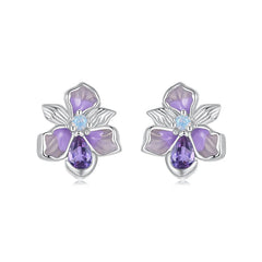 Boucles d'Oreilles Puces Fleur d'Iris Romantique en Argent 925