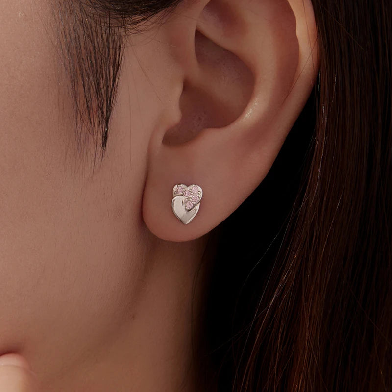 Boucles d'Oreilles Puces Cœur en Argent 925