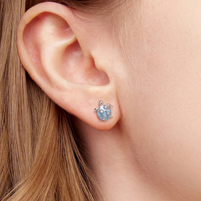 Boucles d'Oreilles Puces Tortue de Mer en Argent 925