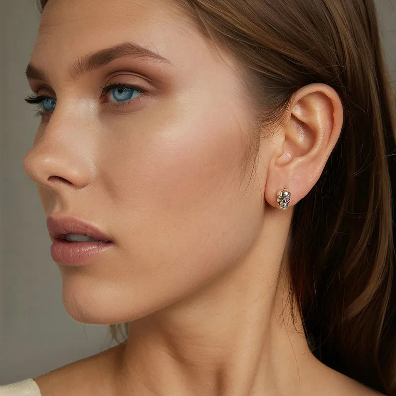 Boucles d'Oreilles Puces Tête de Mort en Argent 925