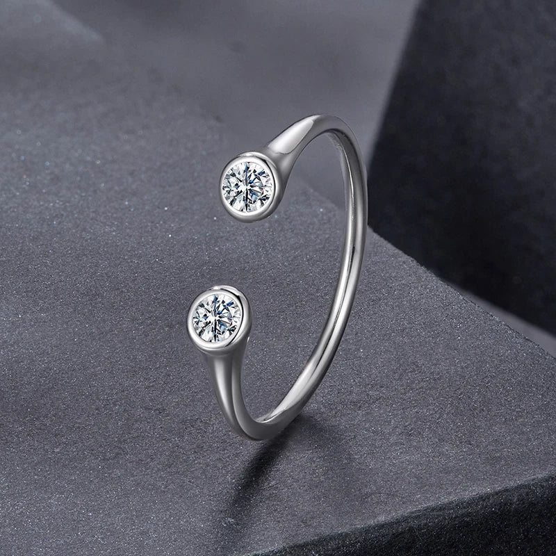 Bague Ajustable Moissanite 0,1ct en Argent 925 avec Certificat