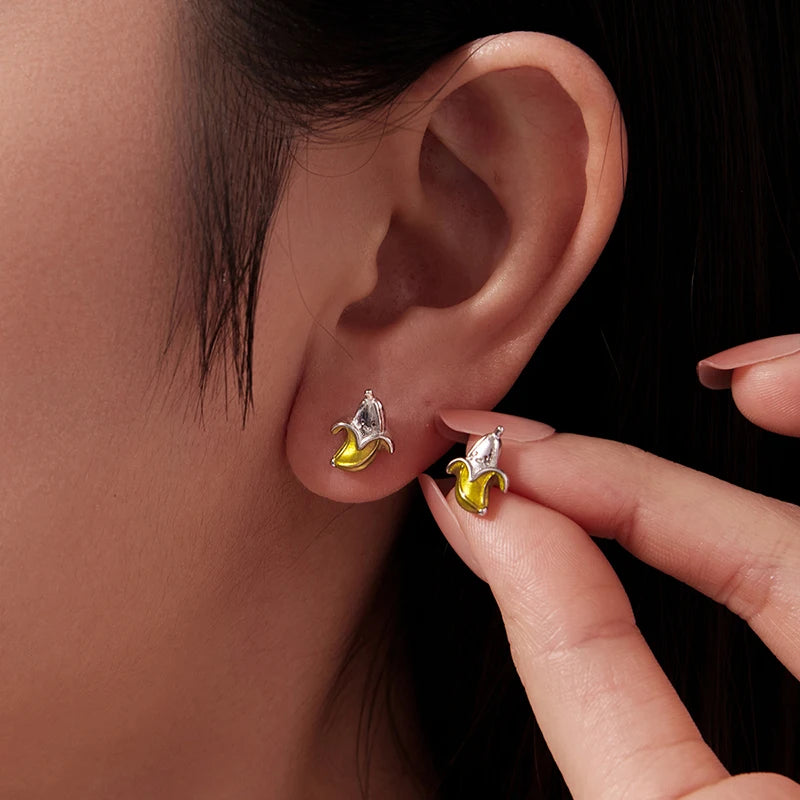 Boucles d'Oreilles Puces Banane en Argent 925