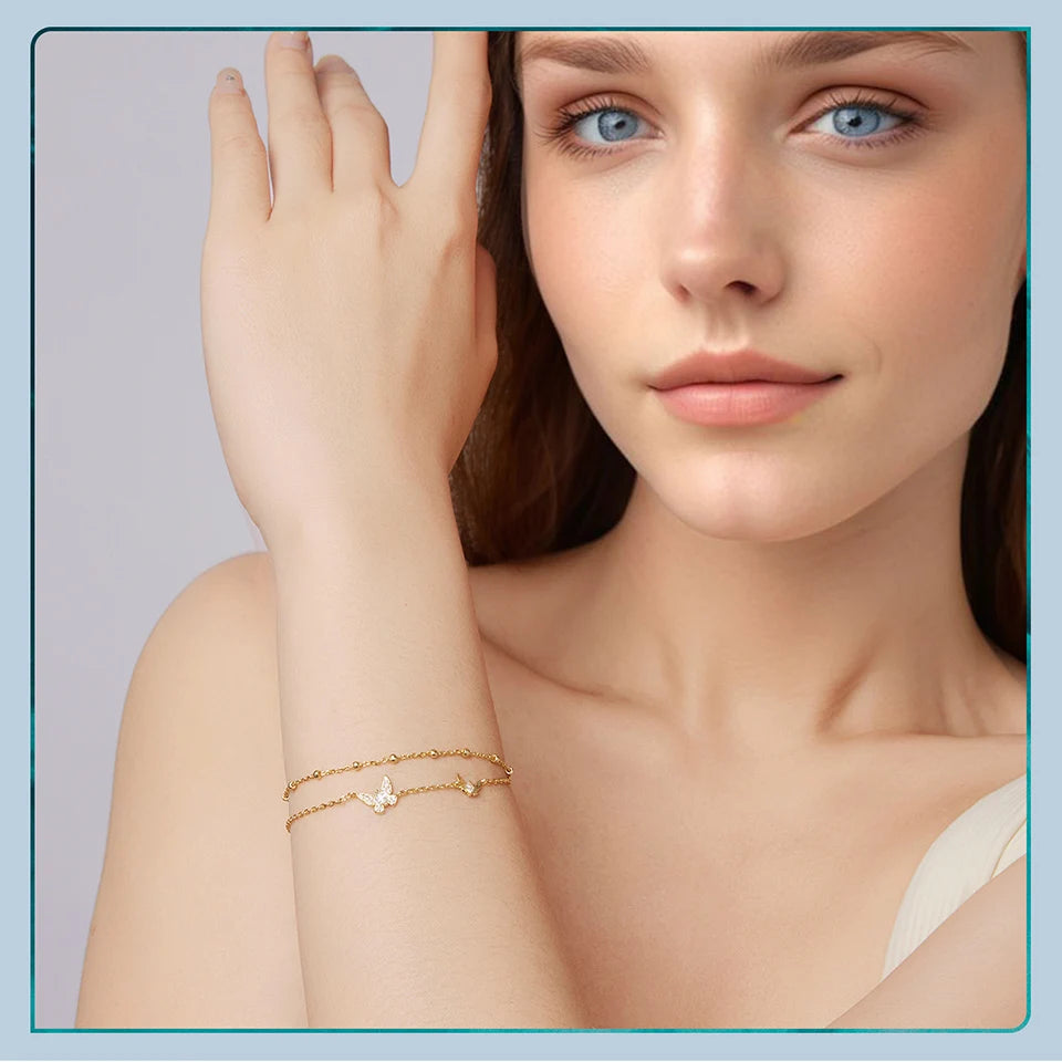 Bracelet Papillon Double Rang en Argent 925