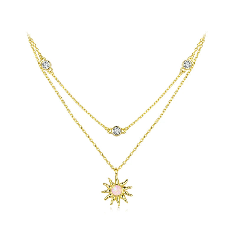 Collier Double Rang Soleil Opale en Argent 925