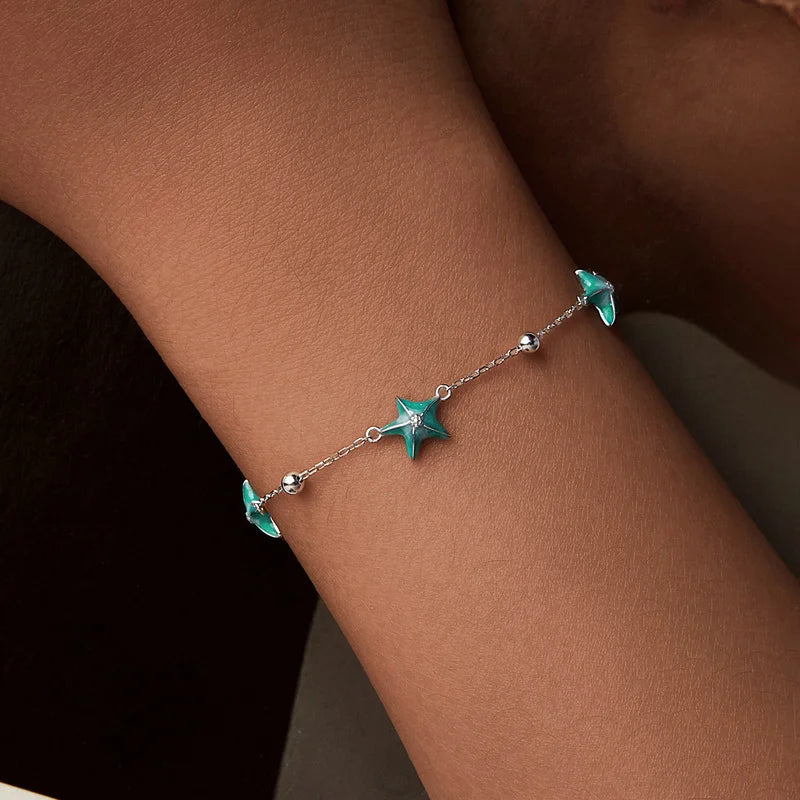 Bracelet Étoile de Mer Bleu-Vert en Argent 925