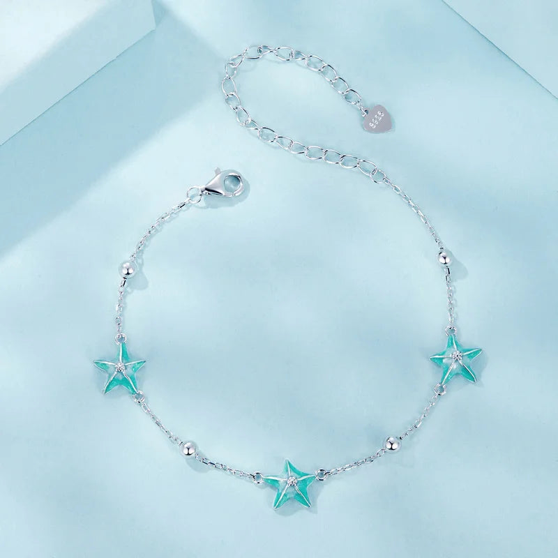 Bracelet Étoile de Mer Bleu-Vert en Argent 925